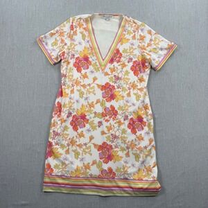 Hale Bob Los Angeles Floral V-Neck Shift Dress White Orange Pink 21SK6193 Large